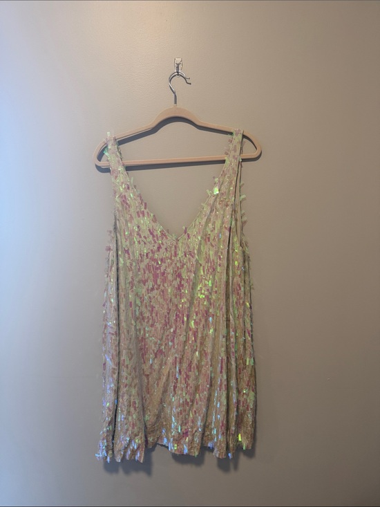 Free People Dresses & Skirts - Free People Iridescent Sequin Slip Dress in Pale Pink/Green